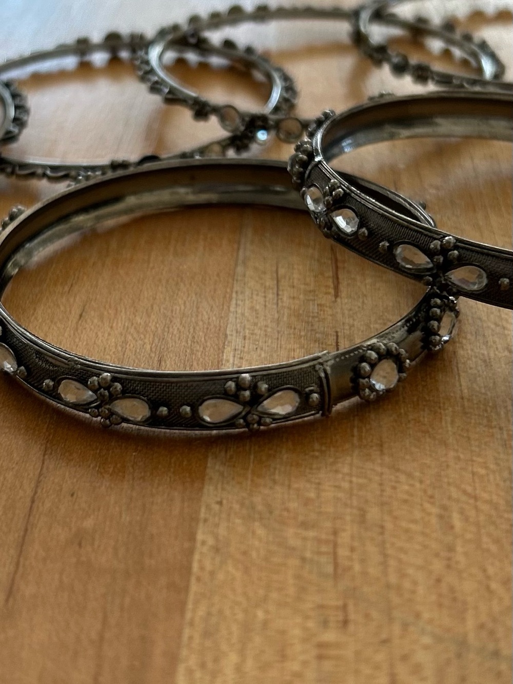 Gun  Metal Bangle Bracelet with Clear Accents